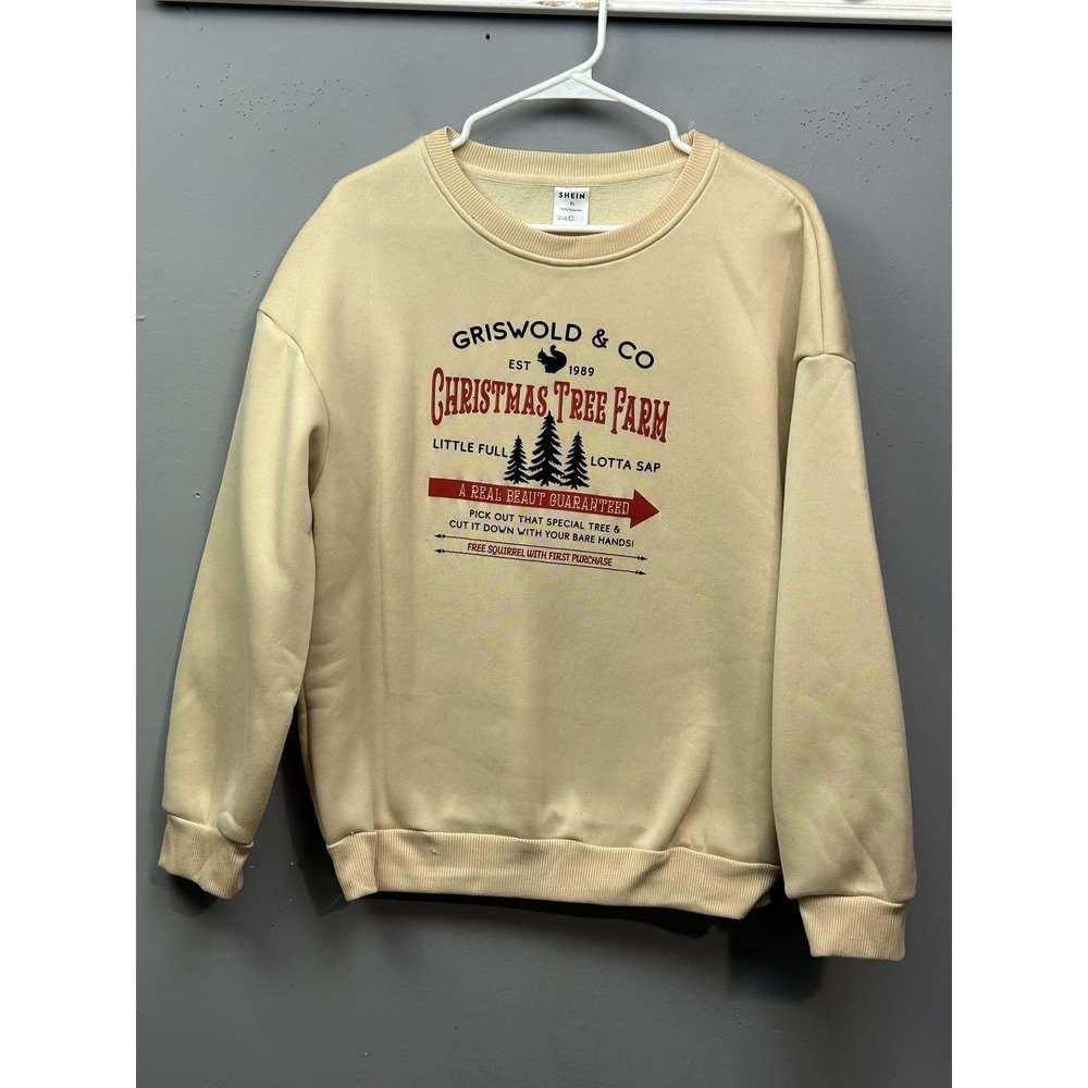 SHEIN Sweatshirt Womens XL Beige Griswold Christmas‎ Tree Farm Graphic Fleece